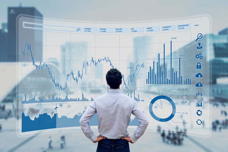 Finance trade manager analysing stock market indicators for best